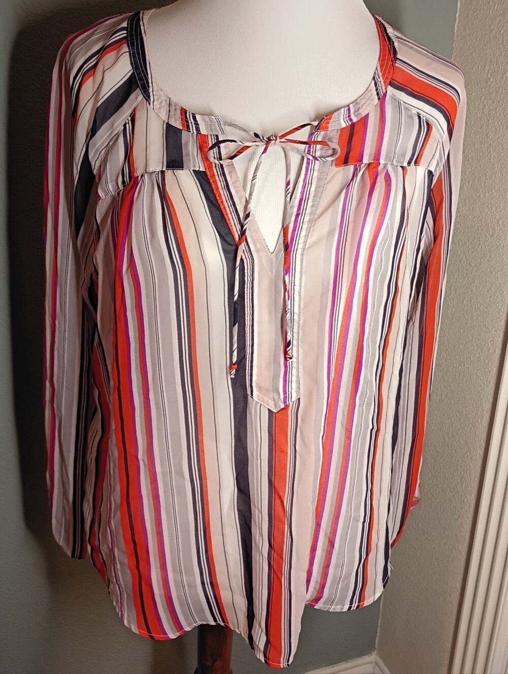 Daisy Fuentes Sheer Striped Shirt Medium